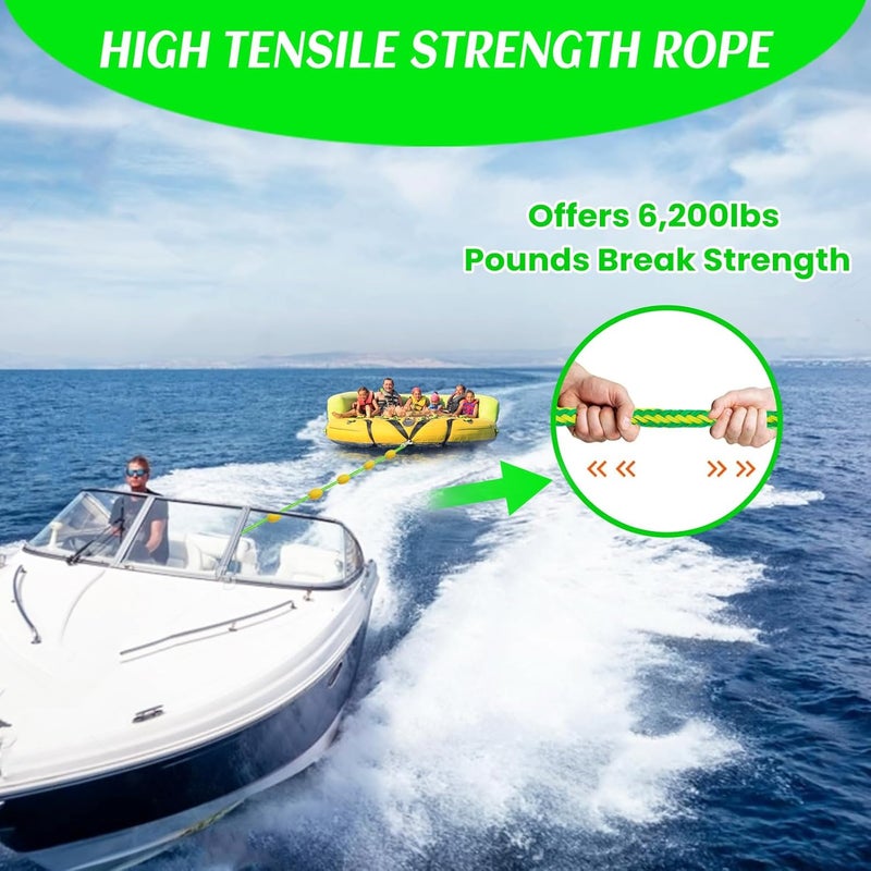 SETYPARY 60FT Floating Boat Tow Rope for Tubing, Fits 1-6 Person Towable Tubes, Heavy-Duty Boat Tube Rope with 9pcs Yellow Floats and Stainless Steel Hook for Watersports - Image 4